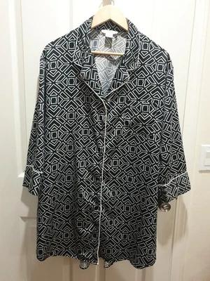 Camisa para dormir geométrica satinada de lujo privada NATORI SOLO talla L vestido con botones pijamas Foto 1 de 4