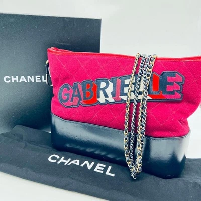 Bolso de Hombro Chanel Gabrielle Logo Cadena Cuero Rojo Lana Foto 1 de 4