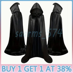 Halloween Cloak Hooded Robe Cape Party Vampire Cosplay Costume Adult Kids - Picture 1 of 11