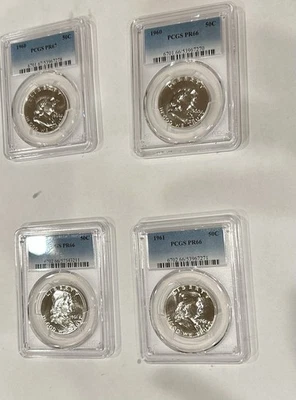 Lot of 4 Franklin Half Dollars 1960 PCGS PR66 & 66 Two 1961 PGGS 66 - Image 1 of 2