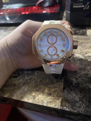 Mens Rocawear rm-3565 Large Rose Gold White Strap Watch New Batt 50mm - Image 1 of 4