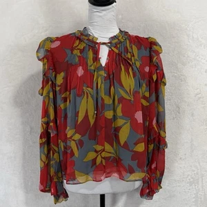 NEW Karlie Boho Floral Ruffle Blouse Top Size S Tie Neck Feminine Chiffon Fall - Picture 1 of 13