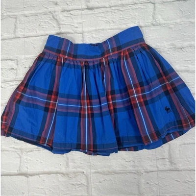 Abercrombie & Fitch Mini Skirt Blue Red Tartan Check Size S Teen Stretchy Waist - Image 1 of 4