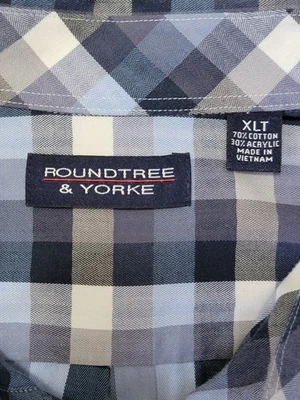 Roundtree & Yorke XLT Cotton Acrylic Checked Dress Shirt Blue, Gray, White 53... - Image 1 of 4