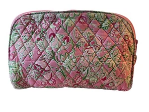 Tanya Lee gesteppte Blumen Reißverschluss Tasche Make-up Reisetasche rosa grün 10" x 7" - Bild 1 von 7