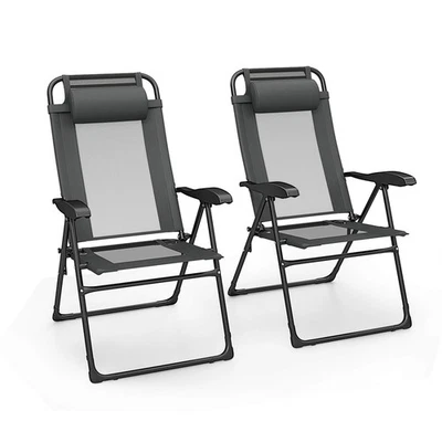 Conjunto de 2 cadeiras dobráveis externas com braços e assento de tecido de malha com encosto de 7 níveis - Imagem 1 de 4