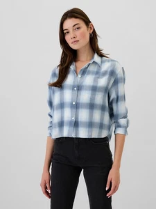 NUEVO Top corto ajustado Gap para mujer franela azul a cuadros botón delantero talla S - Imagen 1 de 9