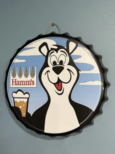 Hamms Beer Bottle Cap Sign Metal Sign Man Cave Bar Decor Bear Logo - Picture 1 of 2