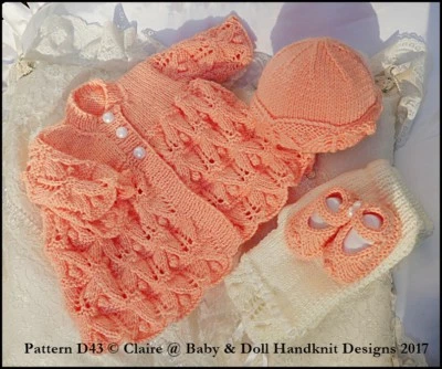 CLAIRE'S BABY & DOLL HANDKNIT DESIGNS BABYDOLL HANDKNIT DESIGNS KNITTING PATTERN D43 13-19" DOLL PREM/NEWBORN BABY