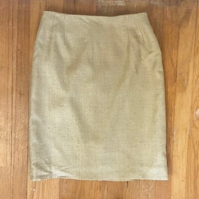 Falda tejida vintage de lino/rayón talla pequeña 28" cintura años 90 beige corte recto Foto 1 de 4