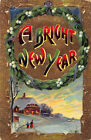 A Bright New Year Postcard Card 1912 Series 7001 W Gold Border Frozen Pond Snow