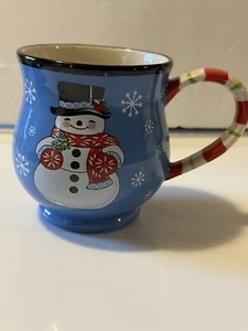 Temptations Snowman Mug Winter Whimsey 16 Oz Blue Snowflakes By Tara - Picture 1 of 9