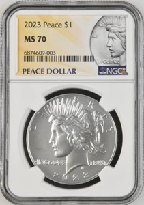 :2023-P PHILADELPHIA PEACE SILVER DOLLAR PERFECT NGC MS70 BLAST WHITE TOP POP - Picture 1 of 2
