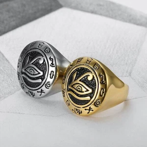 Ancient Egyptian Eye of Ra Horus Ring Stainless Steel Golden/Silver Egypt Symbol - Picture 1 of 47