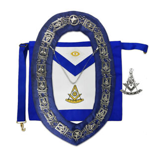 Masonic Past Master Regalia Silver Set Apron Chain Collar & Pendant Jewel