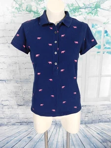 J. Crew Navy Blue Pink Embroidered Elephant SS Classic Pique Polo Shirt - Size M - Picture 1 of 4