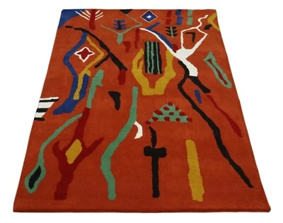 Wollteppich 120x180 Rot Bunt Marokko Muster Abstrakt Teppich Handgetuftet HT299 - Bild 1 von 4