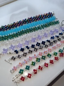 Handmade Sparkly Braided Glass Crystal Pearl Beaded Bespoke Artisan Bracelet - Picture 1 of 3
