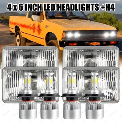 4pcs 4x6" LED Headlights Hi-Lo Beam For 1983-1986 Nissan 720 Pickup 200SX Coupe - Image 1 of 4
