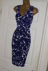 Phase Eight navy white floral stretch pencil wiggle evening party dress size 14 - Picture 1 of 3
