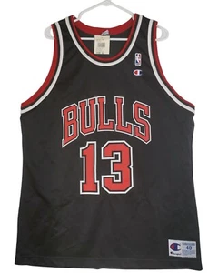 NWT Rare VTG Luc Longley #13 Chicago Bulls Black 90s Alt Champion Jersey 48 XL - Picture 1 of 6