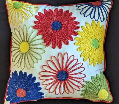 Pier 1 Floral Spring Summer  Boho Decor Flower Power Throw Pillow  RED 16”x 16” - Image 1 of 4