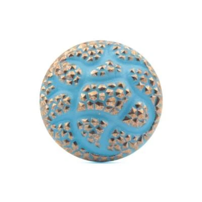 Vintage Czech gold lustre geometric snakeskin blue glass button 27mm  - Image 1 of 3