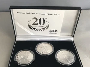 US Mint 20th Anniversary American Eagle Silver 3-Coin Set with Box and COA - Picture 1 of 10