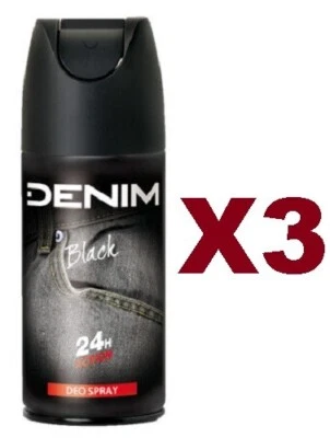 3 PZ DENIM BLACK DEODORANTE SPRAY 150ML DEO BODY 24H Foto 1 de 2