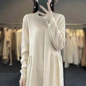 Mujeres Vestidos Lana Cachemira Tejido Jerséis Largo Cuello Lana Tejer Ropa - Imagen 1 de 28
