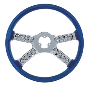 18” Chrome Steering Wheel with Skull Accent - Blue - Picture 1 of 2