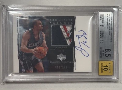 2003-04 UD Exquisite Collection Jason Kidd Patch Auto /100 BGS 8.5/10 #JK Nets - Image 1 of 2