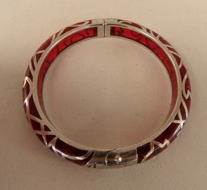 ANGELIQUE DE PARIS Veranda Sterling Silver Red Resin Hinged Bangle Bracelet 7"L - Picture 1 of 9