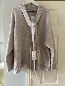 Primark Knitted Jumper knitted Attached Scarf Oatmeal XL beige autumn - Picture 1 of 3