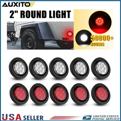 Lâmpadas marcadoras laterais redondas 2" 9 LED luzes brancas/vermelhas com ilhó preto para caminhão UTV - Imagem 1 de 4
