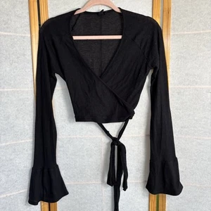 Out From Under Urban Outfitters Shea V Neck Long Sleeve Crop Top Wrap Shirt L - Picture 1 of 12