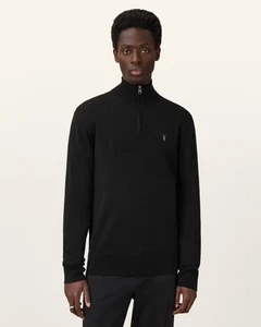 Allsaints Kilburn Zip Funnel Neck Ramskull Wool Jumper Size 2XL XXL Black - Picture 1 of 18