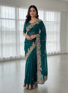 Blusa sari de seda nupcial de bollywood de diseñador paquistaní fiesta india boda - Imagen 1 de 10