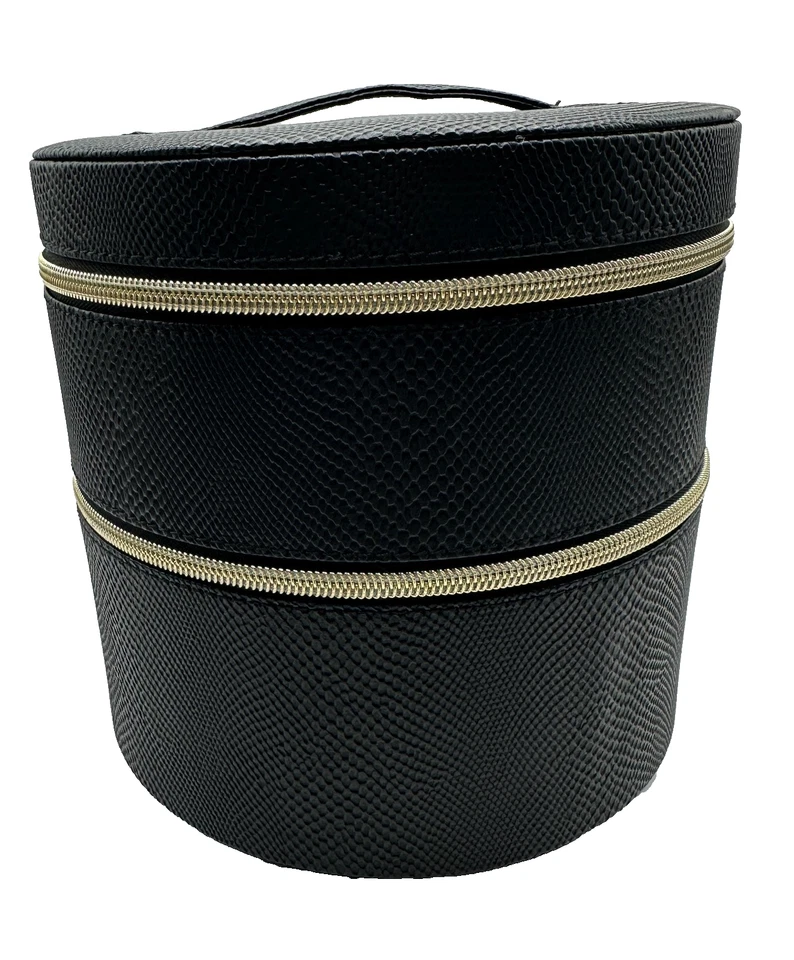 Lancome 2 слоя круглый черный поезд чехол косметический макияж устроитель путешествий сумка с короткими ручками новый - Изображение 1 из 4