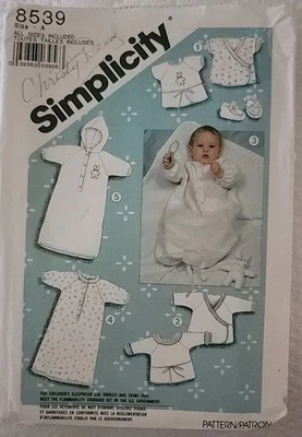 Simplicity 8539 Sewing Size A 5 Patterns for Childrens Sleepwear Uncut Infant - Image 1 of 2