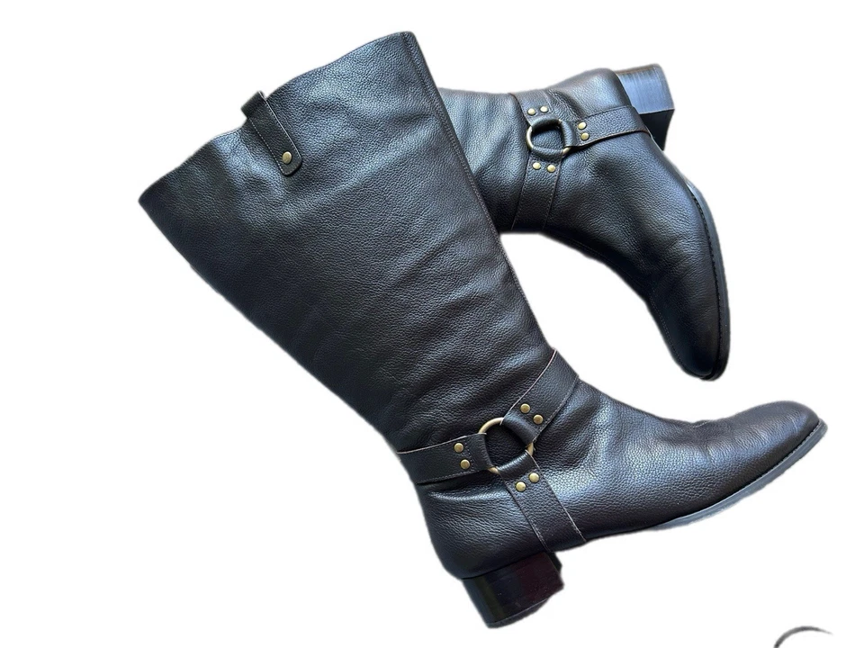 Rare SIZE 13 Women’s Dark Brown & Gold Genuine Leather Boots Harness Ankle - Image 1 of 4