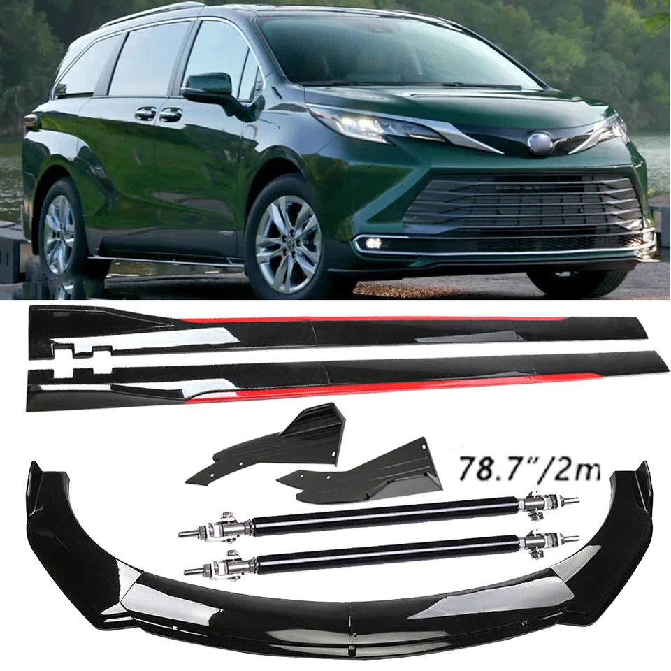 Front Bumper Lip Splitter Glossy Black Red Body Kit Side For Toyota Sienna y Foto 1 de 4