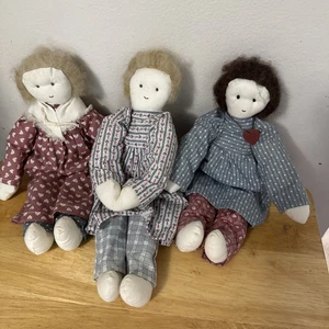RAG DOLL Primitive Volkskunst Stoffpuppen handgefertigt genäht 3er Set - Bild 1 von 5