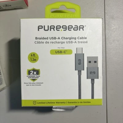PureGear 4-Foot Braided USB-A to (USB-C) Charging Cable - Gray Brand New - Image 1 of 4