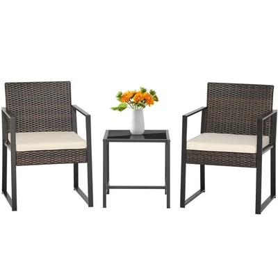 3 Piece Patio Furniture Set, Modern Heavy Duty All Weather Cushioned Wicker C... - Image 1 of 4