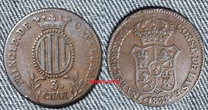 ISABEL II 3 CUARTOS cobre año 1838 CATALUÑA. Peso 6,88 gr. 26 mm. - Bild 1 von 1