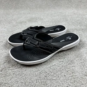 Clarks Cloudsteppers Sandals Womens Size 9 Black White Flip Flop Cushion Soft - Picture 1 of 15