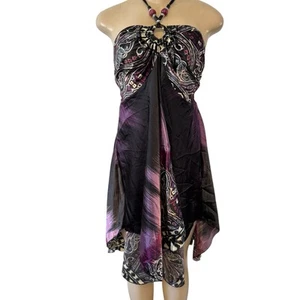 Neelam Y2K Babydoll Beaded Halter Dress Fairy Whimsigoth Dark Satin Scarf Hem OS - Picture 1 of 11