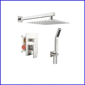 Premium 12" Regenarmatur Duschset - Gebürstetes Nickel Finish für elegante Badezimmer - Bild 1 von 11