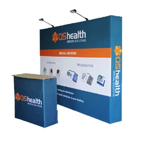 New Custom 10ft Tension Fabric Trade Show Display Booth Pop Up Stand Back Wall - Foto 1 di 5